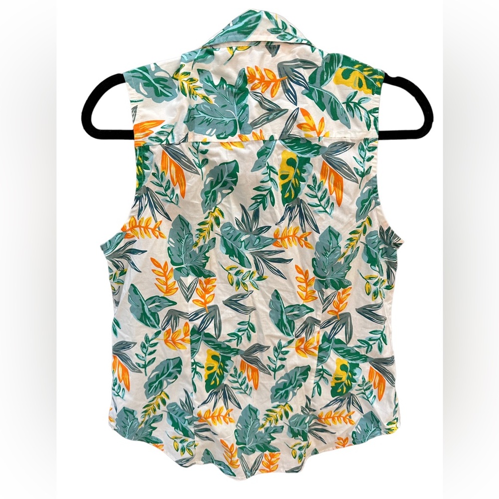 J. Crew Sleeveless Pineapple Cotton Poplin Shirt Signature Fit Size M - Picture 3 of 6